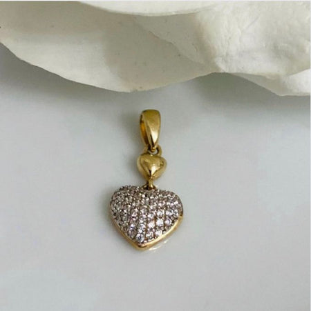 (DJO - 22) 14K Pendiente doble con corazón mide 18 - 9 mm aprox. - JoyeriaParis