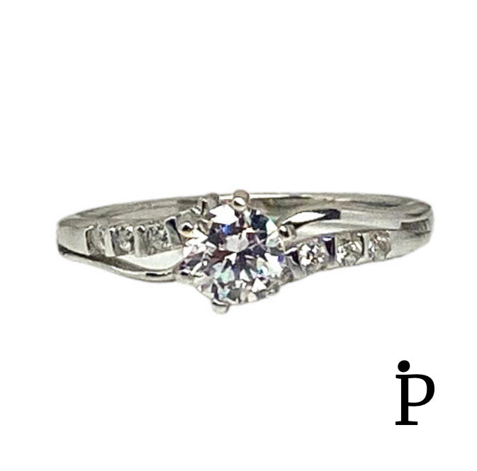 (ACP-38).925 Silver Engagement Ring with White Round Zirconia.