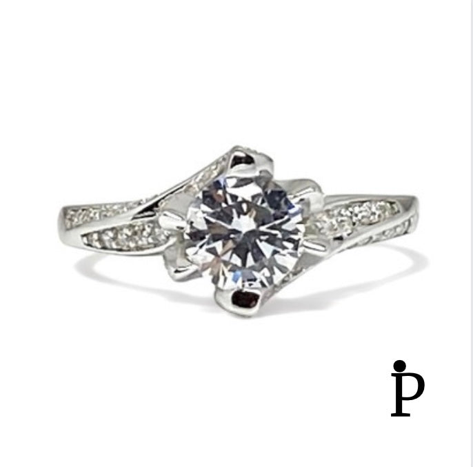 (ACP-42) .925 Silver Engagement Ring With Round Cut CZ.