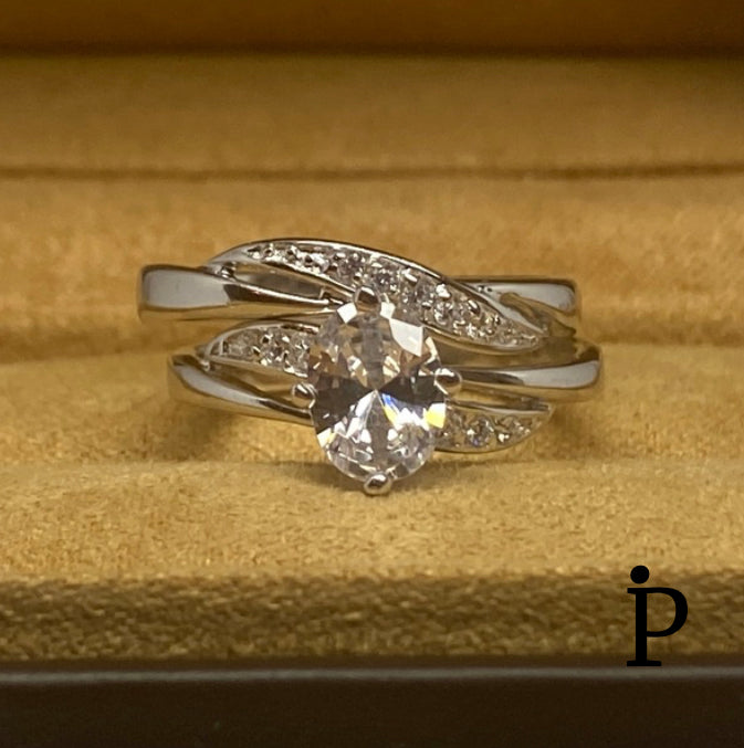 (ACP-121) .925 Silver CZ Baguettes Wedding Ring Set