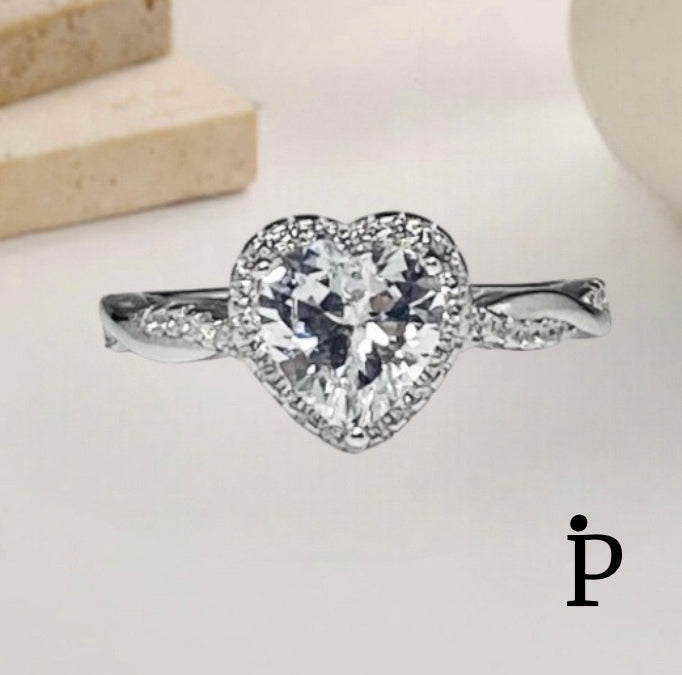 (ACP-113) .925 Silver Heart Shaped Infinity Halo Cubic Zirconia Engagement Ring