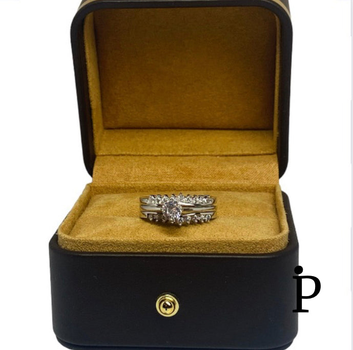 (ACP-67) .925 Silver Antique Clear CZ Engagement Ring Set