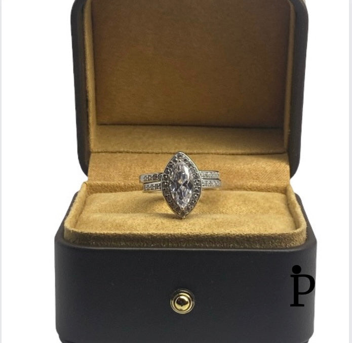 (ACP-90) .925 Silver Marquise Cut White CZ Wedding Ring Set