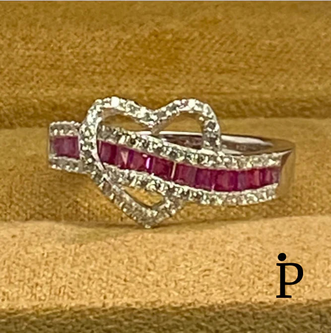 (AE-19).925 Silver Extravagant Cubic Zirconia Ruby Heart Ring