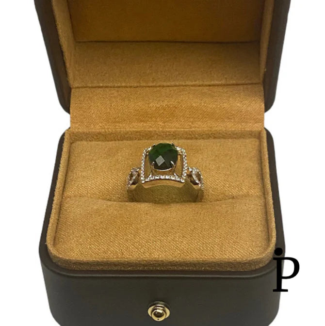 (AE-12) .925 Silver Emerald Oval Arched Cubic Zirconia Ring
