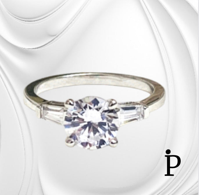 (ACP-81) .925 Silver Baguette CZ Engagement Ring