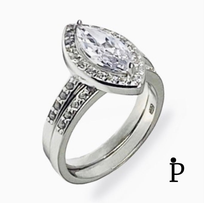 (ACP-90) .925 Silver Marquise Cut White CZ Wedding Ring Set