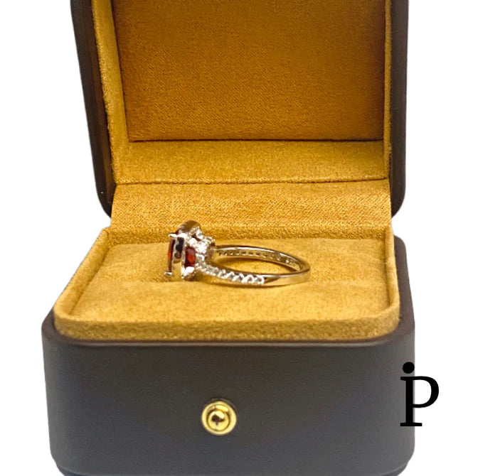 (AE-09) .925 Silver Cushion Cut Garnet Cubic Zirconia Ring