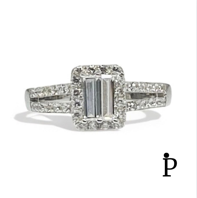 (ACP-61) .925 Silver Emerald Cut Engagement Ring
