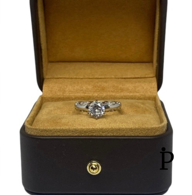 (ACP-13) .925 Silver Double Engagement Ring with Cubic Zirconia in a round shape.