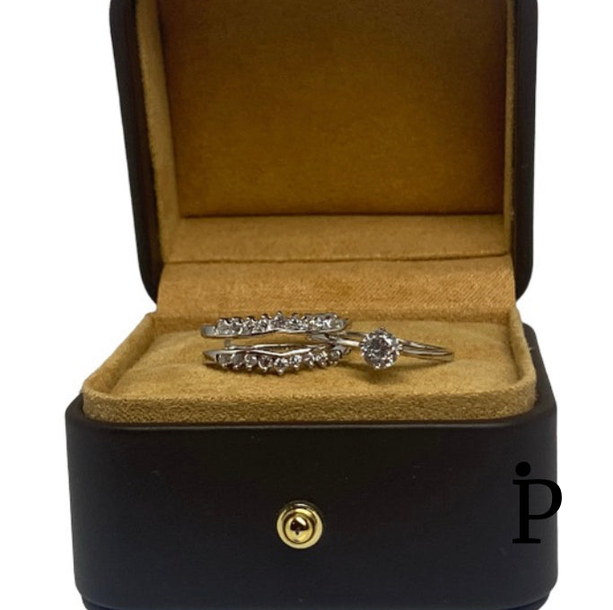(ACP-67) .925 Silver Antique Clear CZ Engagement Ring Set