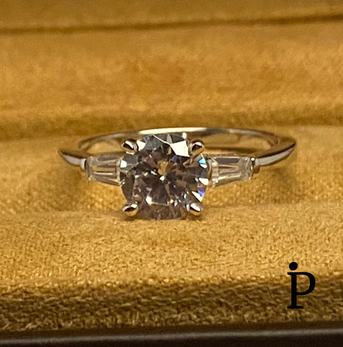 (ACP-81) .925 Silver Baguette CZ Engagement Ring