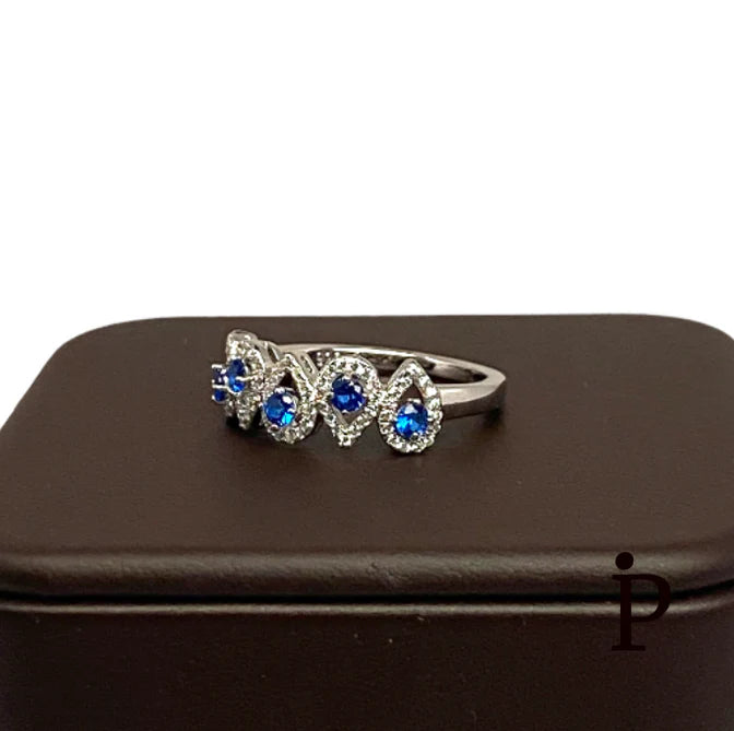 (AE-100).925 Silver Blue Tears Spinel CZ Ring