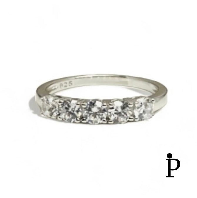 (ACP-21) .925 Silver Engagement Ring With 5 Cubic Zirconia.