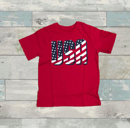 Playera para niño para 5a 6 años, color roja con estampado USA - JoyeriaParis