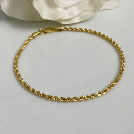 (PSO - 02) 14K Pulsera de Oro Amarillo, estilo torzal, mide 7” - 3 mm aprox. - JoyeriaParis