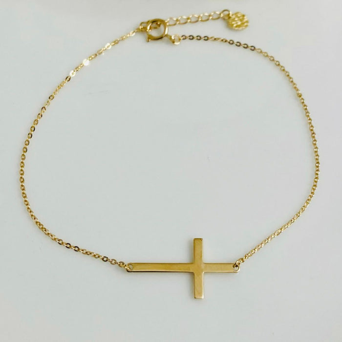 (PSO - 08) 14K Pulsera, mide 7” + 1, con Cruz mide de Largo 20 mm, por 11 de Ancho Aprox. - JoyeriaParis