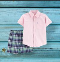 (RNN - 07) Para niño 2 piezas para 2 años short en cuadros y camisa - JoyeriaParis