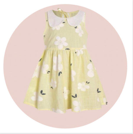 (RNN - 114) Vestido para niña en color amarillo con flores, para 3/4 años - JoyeriaParis