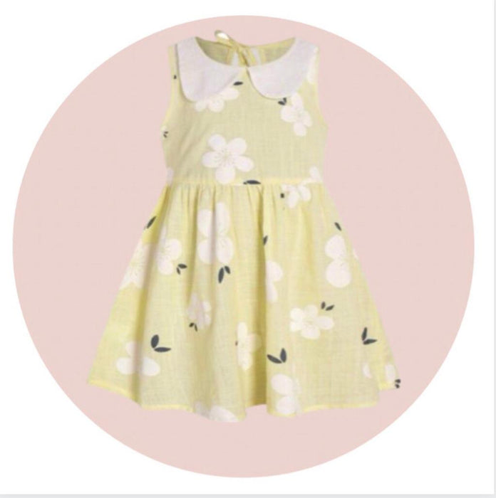 (RNN - 114) Vestido para niña en color amarillo con flores, para 3/4 años - JoyeriaParis