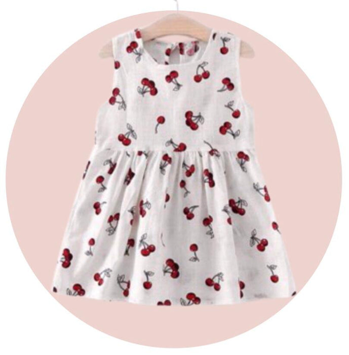 (RNN - 115) Vestido para niña en color blanco con cerezas, para 2/3 años - JoyeriaParis