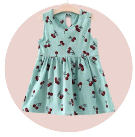 (RNN - 116) Vestido para niña en color verde con cerezas, para 2 a 3 años - JoyeriaParis