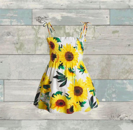 (RNN - 121) Vestido para niña de tirantes para 2 a 3 con estampado de girasoles - JoyeriaParis