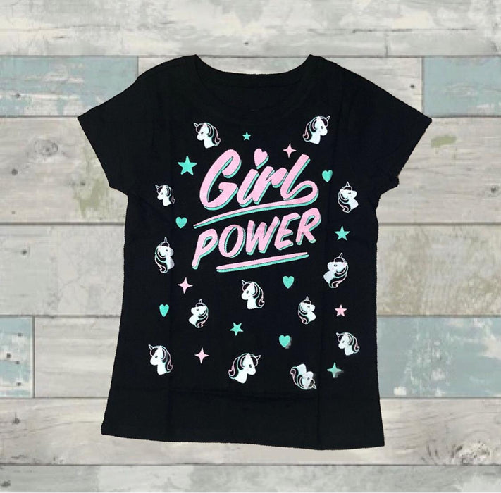 (RNN - 133) Playera para niña 5 y 6 años, color negra con estampado Girl Power - JoyeriaParis