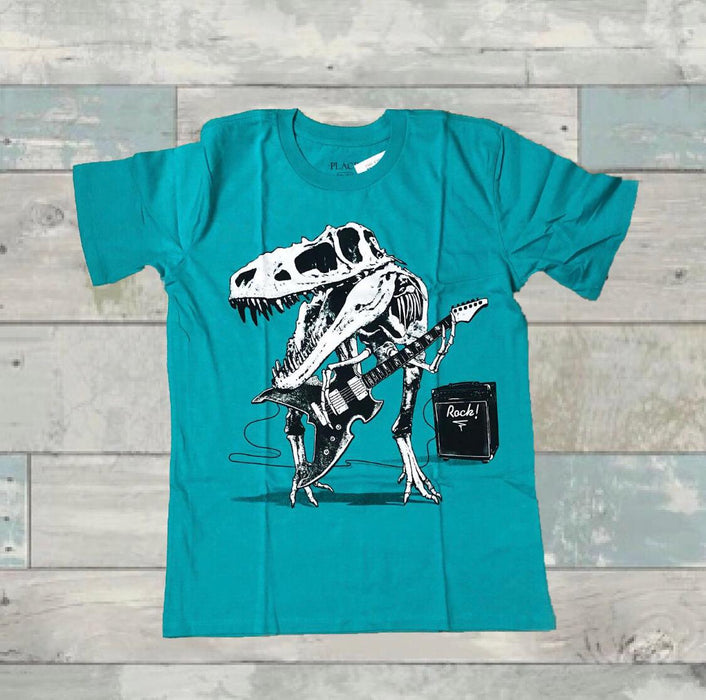 (RNN - 134) Playera para niño 10 y 12 años color verde agua con estampado de dinosaurio - JoyeriaParis