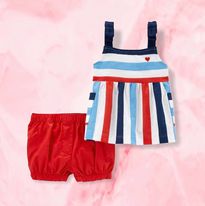 (RNN - 24) Para bebé de 3 meses dos piezas con short color rojo y blusa a rayas en colores azul cielo blanco rojo y azul marino - JoyeriaParis