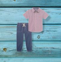 (RNN - 31) 2 piezas para niño para 2 años camisa a cuadros con pantalón color azul - JoyeriaParis