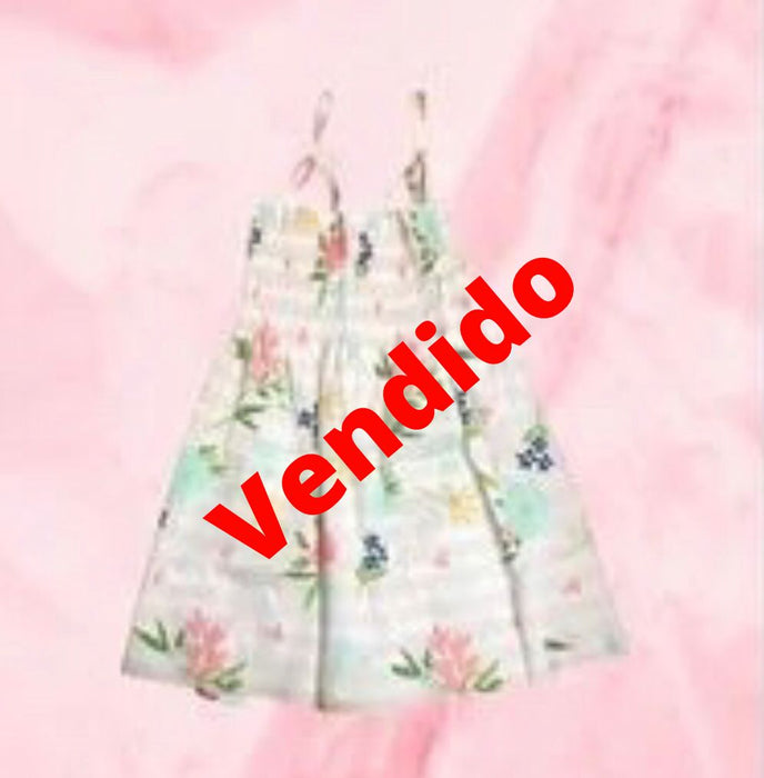 (RNN - 56) Vestido con tirantes para niña 3 - 4 años estampado en rayas blancas y rosas y flores - JoyeriaParis