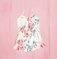 (RNN - 57) Vestido - short para niña 7 - 8 años en color blanco con estampado de flores - JoyeriaParis