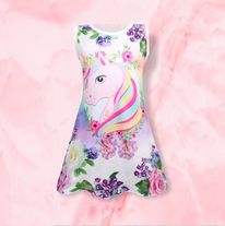 (RNN - 65) Vestido para niña 4 - 5 años con estampado de unicornio y flores - JoyeriaParis