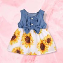 (RNN - 67) Vestido para niña 2 - 3 años en color azul con estampado en girasoles - JoyeriaParis