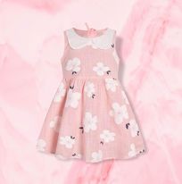 (RNN - 69) Vestido para niña 3 - 4 años en color rosa con estampado en flores blancas - JoyeriaParis