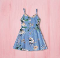 (RNN - 75) Vestido para niña para 3 - 4 años en color azul con estampado de flores - JoyeriaParis