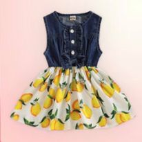 (RNN - 82) Vestido para niña 2 - 3 años con estampado de limones - JoyeriaParis