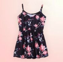 (RNN - 83) Vestido para niña para 6 - 7 años en color negro con estampado de flores - JoyeriaParis