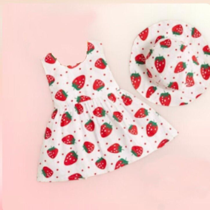 (RNN - 94) Vestido color blanco con sombrero y estampado en fresas para 2/3 años - JoyeriaParis