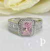 T - 24 Trío de anillos de .925 Plata, con Circonia color rosa corte esmeralda. - JoyeriaParis