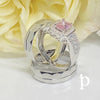 T - 24 Trío de anillos de .925 Plata, con Circonia color rosa corte esmeralda. - JoyeriaParis