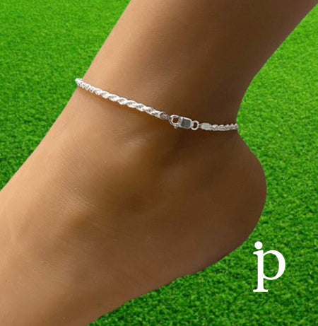 (TP - 24).925 Plata Tobillera Estilo Cuerda - JoyeriaParis