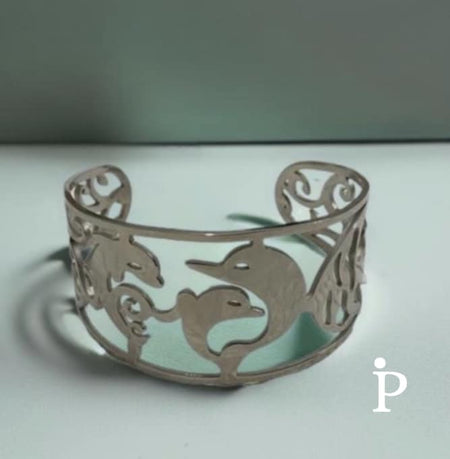 (UA - 02) Pulsera en acero inoxidable con delfines. - JoyeriaParis