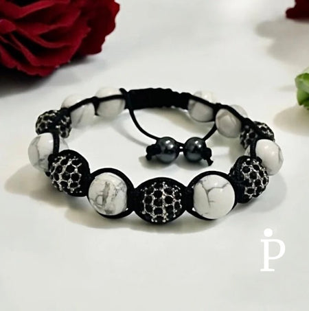 (UA - 19)Pulsera de shamballa color negra y color mármol unisex - JoyeriaParis