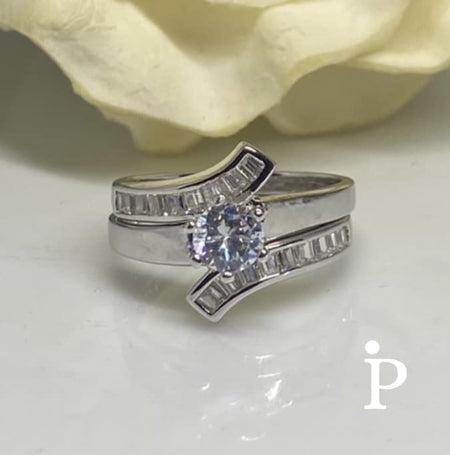 (ULP - 08) .925 Plata anillo doble con zc blanca corte redondo. - JoyeriaParis