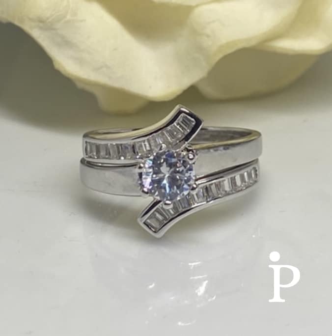 (ULP - 08) .925 Plata anillo doble con zc blanca corte redondo. - JoyeriaParis