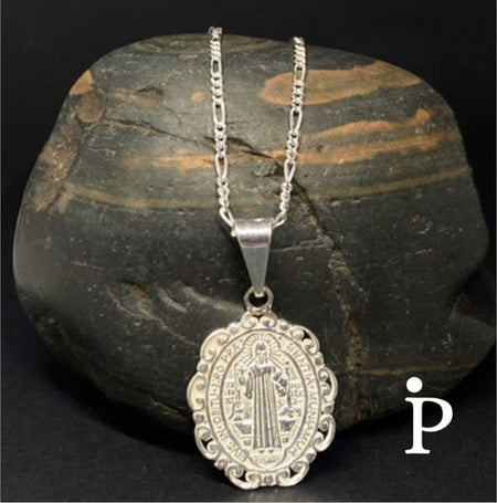 (ULP - 20).925 Plata Pendiente Religioso Doble cara, Mide 38 x 21 mm Aprox - JoyeriaParis