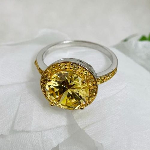 (ULP - 25) .925 Plata Anillo con forma redonda con circonia color en color amarillo canario. - JoyeriaParis