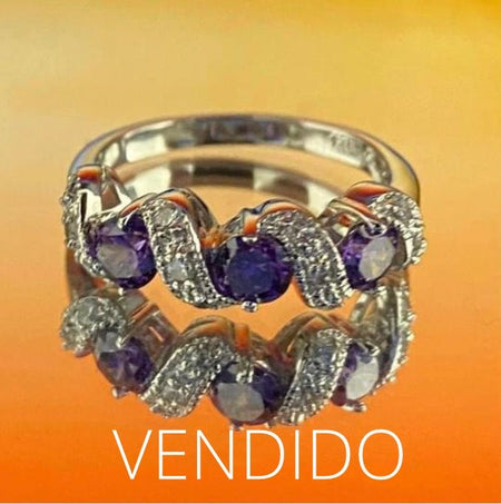 (ULP - 41).925 Plata Anillo con ZC en color violeta. - JoyeriaParis